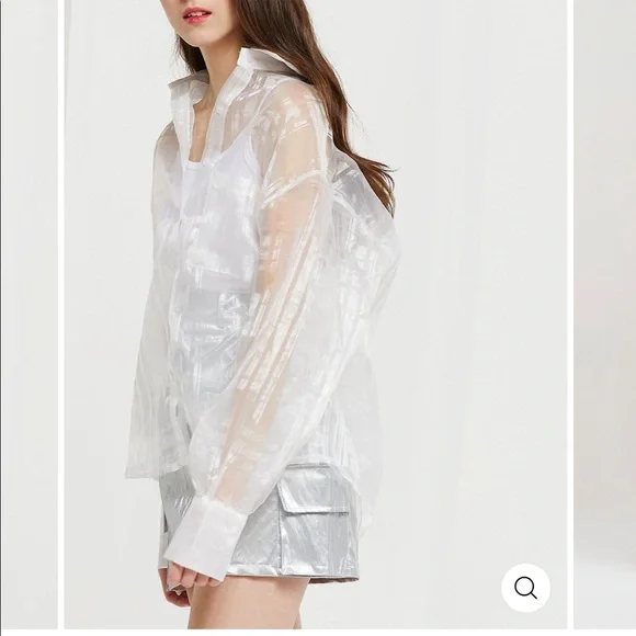 Storets Audrey plaid organza sheer collared shirt button up oversized - Picture 1 of 10